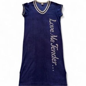 AMAZING Vintage 70s “Love Me Tender…” Terry Navy Blue Dress